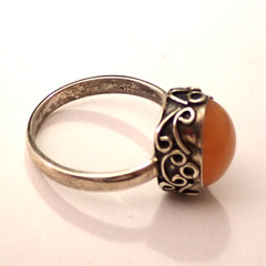 Size 9.75 Orange Carnelian Cab Ring Fancy Scrollwork 925 Sterling Silver 5.8g