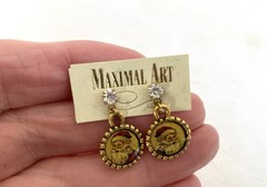 Vintage MAXIMAL ART John Wind SANTA CLAUS 14 kt Gold-plated EARRINGS / 2001 NWT