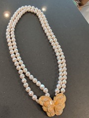 Kenneth Jay Lane KJL Avon Double Strand Faux Pearl Butterfly Necklace N110