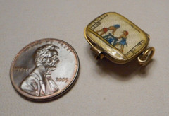 Vintage Enameled Gilt Silver Egyptian Charm Baby Moses in Hinged Basket opens!