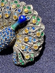 Peacock Brooch Sterling Paste Antique Art Deco Enamel