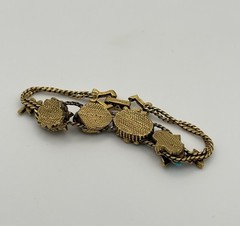 Vtg Goldette Sliding Charm Bracelet Goldtone Gemstone 7″ Bug Fleur De Lis Star