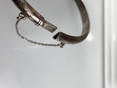 Vtg Sterling 925 Solid Silver Hinged Bangle 6.75″ Bracelet 5.2mm Signed TOB 6.8g