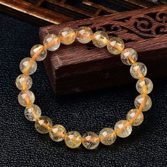 Natural Brazilian Rutilated Quartz Bracelet 8mm Gold Hair Crystal Couple Jewelry