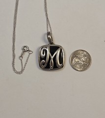 Vintage Sterling Silver & Black Onyx Monogram M Pendant On 18″ Sterling Chain