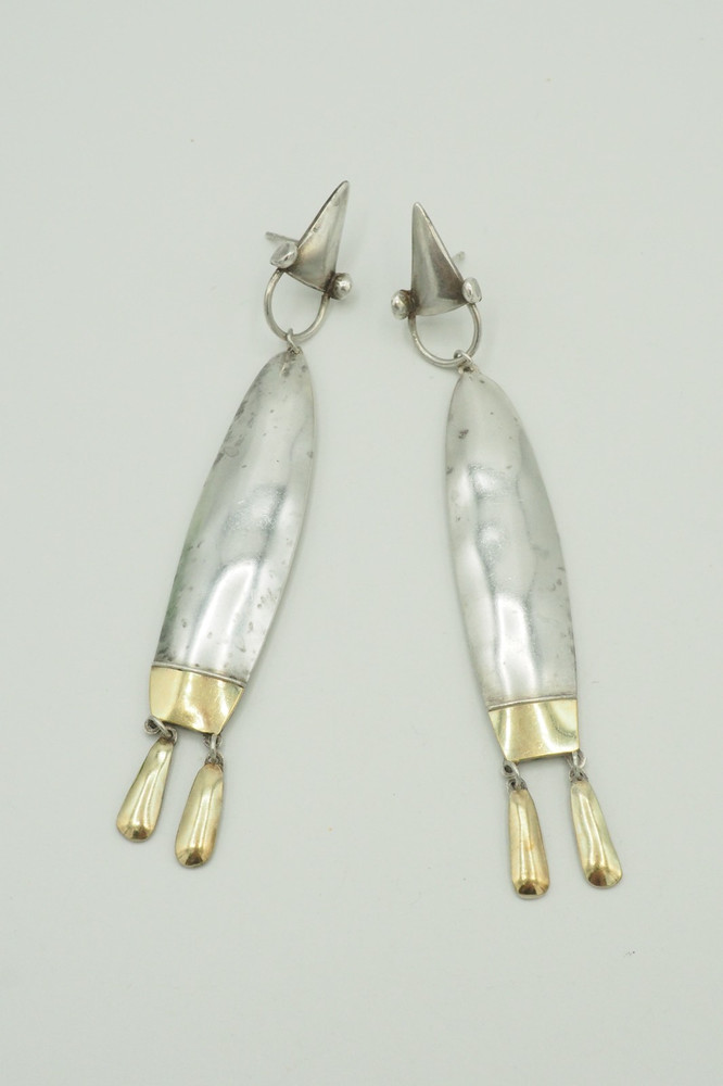 VTG Art Studio Designer sterling silver Modern mix metal earrings signed England