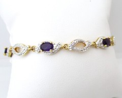 Vintage/Modern Silver & Gold Plated Bracelet Purple Gemstones 925 6211