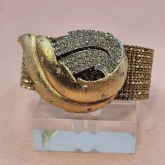 Mixed Media Amber Color Bracelet Brooch Embellished Goldtone One Of A Kind
