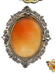 Torre del Greco Italy Hand Carved Shell Cameo Pendant Filigree Lady Portrait