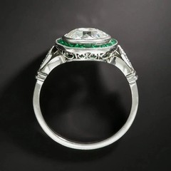 Art Deco Style 3Ct Lab Created Diamond & Emerald Wedding 14K White Gold FN Ring