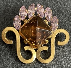 Antique Art Deco Czech Brooch “Glow” Lilac Rhinestones Trombone Clasp c1920s