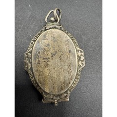 Vintage Ornate Floral Art Deco Oval Locket Pendant Silver Tone 26.7mmx41.4mm
