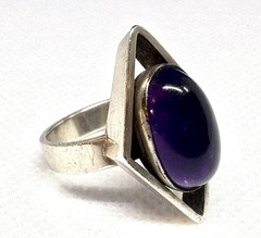 Y47 Modernist 1970s Purple 5 Ct Amethyst 935 Silver Ring Size 6.75 – 7.0 – 925
