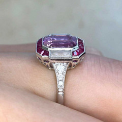 Art Deco Style 4Ct Lab Created Amethyst & Ruby Engagement 14K White Gold FN Ring