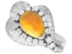 Vintage 1.48Ct Opal and 3.03Ct Diamond Platinum Ring Circa 1945