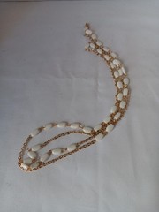 Vintage White Gladd Bead Long Opera Necklace Gold Tone Chain Link 24 in
