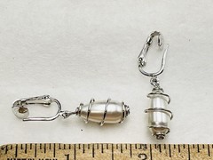 Sarah Coventry Dangle Tear Drop Caged Faux Pearl Silver Tone Clip on Earrings