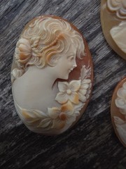 Vintage Cameo Profile Gorgeous Shell Carved Floral adorned Victorian Lady Lot