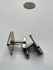 Vintage Anson Silver Tone Four Leaf Clover Relief Black Background Cufflinks