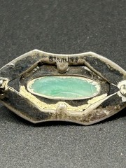 Vintage Sterling Silver Green Cabochon Marquise Brooch/ Pin