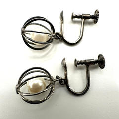 Vintage Japanese Cultured Pearl Earrings Dangle Screwback Sterling Silver