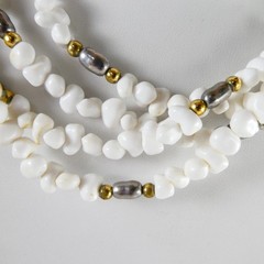Vintage White Multi Strand Necklace Silver & Gold Spacers Ornate Clasp