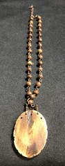 Vintage Estate Sale Rose wood style Beaded with Medallion Necklace-Approx 14″