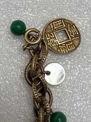Vintage ART Green Bakelite Bead Asian Inspired Charm Bracelet 7.5”