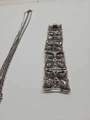 Vintage CELIBRITY NY silver Filligree Double Chain & Bracelet Set 28& 8.5 in
