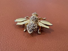 Vintage St. John Gold Tone Metal Bee Pin / Brooch w/ Inset Pave Crystals