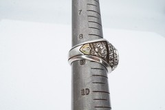 Vintage 1986 Class Ring Mens Silver Tone Green Glass Stone Size 8.75