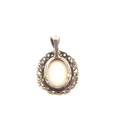 Sterling Silver Porcelain Rose Pendant 1.25 In Oval