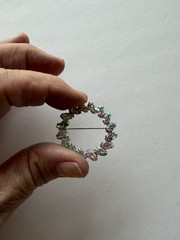 Vintage B. David Marquise Crystal Aurora Borealis Circle Pin 1.35”