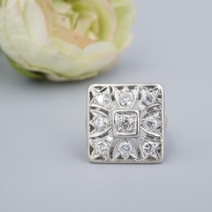 Vintage Natural Diamond Square Ring 14k White Gold Size 6.25 Statement RG4874