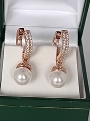 Vintage 1990-s 14 Ct Rolled Gold Pearls / Zircons Earrings – Hallmarked 585 RG