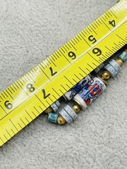 Vintage Porcelain Floral Bead Necklace Mixed Stone Beads Blue White Boho