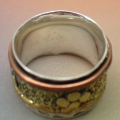 Spinner Band Bohemian Ring Fidget 3-Tone Sterling Silver Copper Brass Size 7