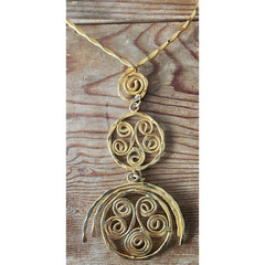 Vintage 70s Gold Necklace Spiral Disc Cascade Ancient Greek Style