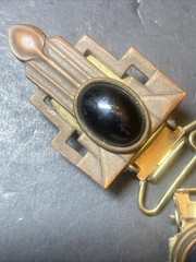 Vintage Art Deco Brass Toned & Black Pendant Statement Jewelry