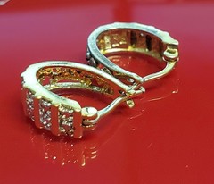 Ross Simons 925 CZ Hoop Earring 0.75in Sterling Silver 4gtw Gold Vermeil Channel