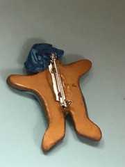 Handmade Blue Polymer Clay Boy w Hearts all Over & Round Wire Rim Glasses Pin