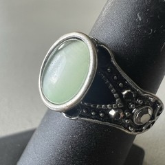 Vintage Prehnite Silver Metal Ring Size 7 Boho Southwestern Vibe