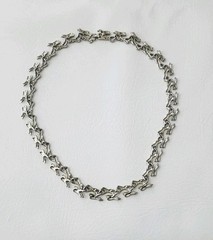 Vintage Modernist Kneeling People 3D Abstract Statement Necklace Silver Tone