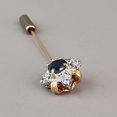 Vintage Sapphire Stick Pin Clear Cubic Zirconia Gold Plated
