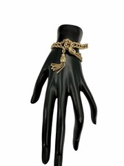 Heavy 14k Yellow Gold Knotted Rope Dangling Tassel Bracelet Vintage Estate