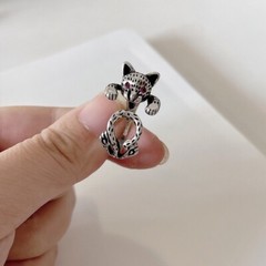 Vintage Style 925 Sterling Silver Kitty Ring Unique Cat Ring