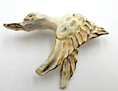 VTG UNUSUAL gold tone white painted bird Brooch silver tone pin costume jewelry