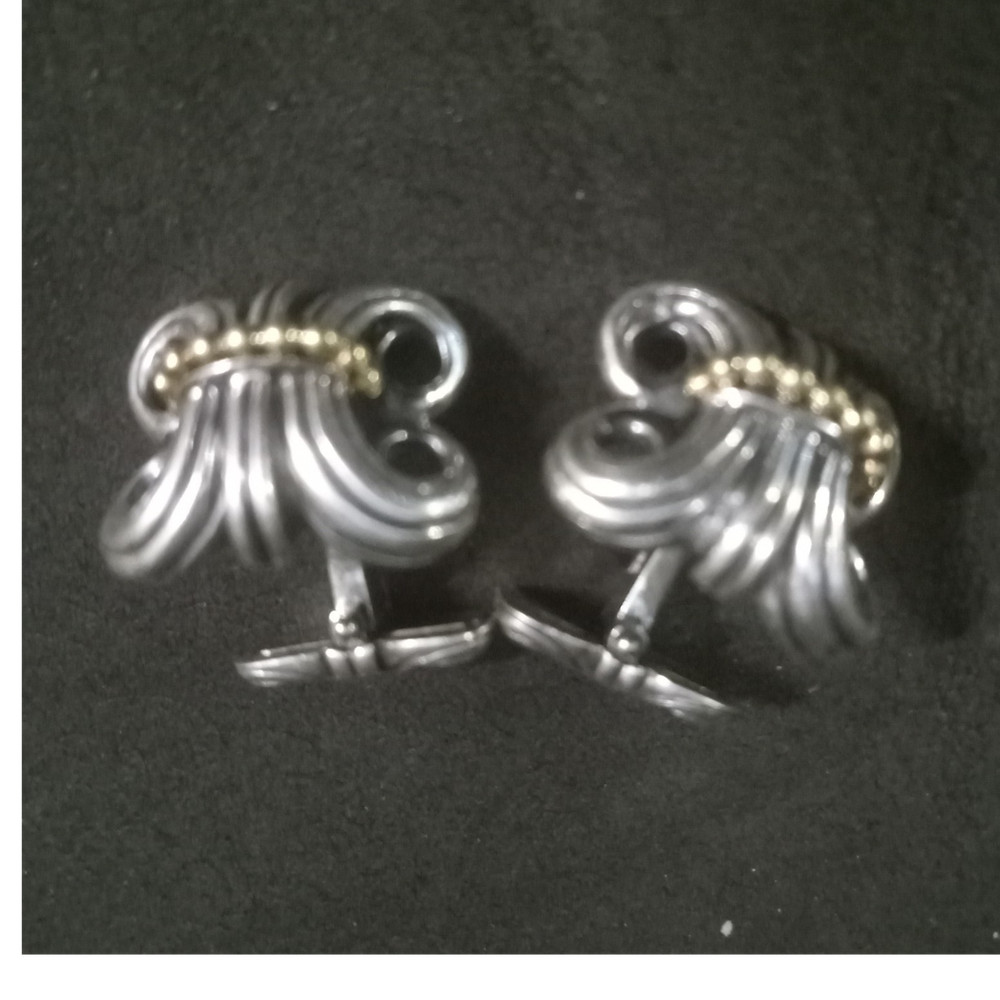 Caviar Lagos Vintage 18K Gold & Silver 925 Knot Bullet Back Cufflinks