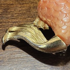 MV Vellano Red Koi Fish Jelly Belly Carved Lucite Brooch Pin MCM Vtg FOR REPAIR
