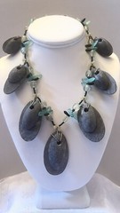 Vintage Unique Prehnite And Stone Necklace Brutalist 21 Inches With Dangle Hook